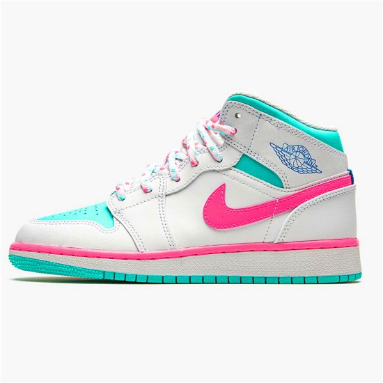 555112-102 Jordan 1 Mid White Pink Green Soar Dámské Boty