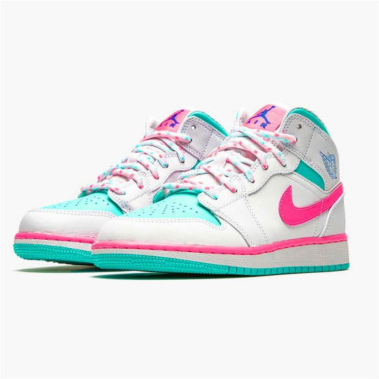 555112-102 Jordan 1 Mid White Pink Green Soar Dámské Boty