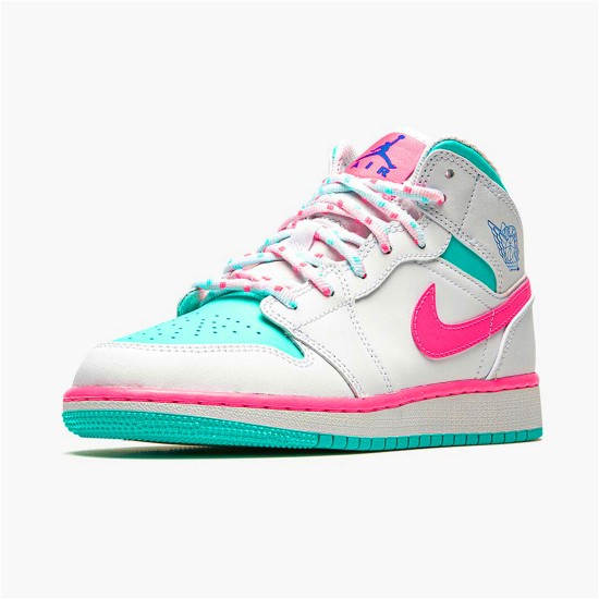 555112-102 Jordan 1 Mid White Pink Green Soar Dámské Boty